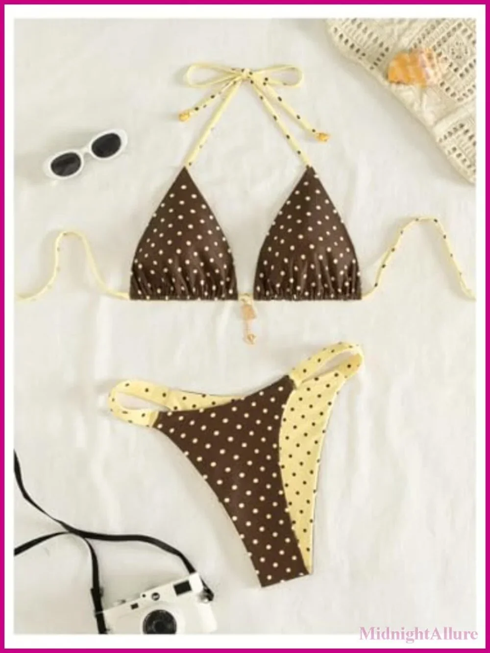 Women's Reversible Polka Dot Bikini Set Halter Triangle High Stretch Beachwear